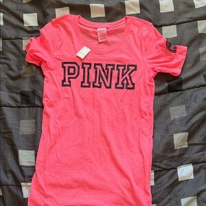 PINK Victoria's Secret Neon Pink Short Sleeve Tee with Black Logo